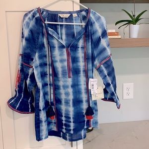 Caffe Marrakesh Embroidered Tassled 3/4 Sleeve Womens Top